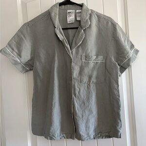 Gray Linen Short Sleeve Button Down